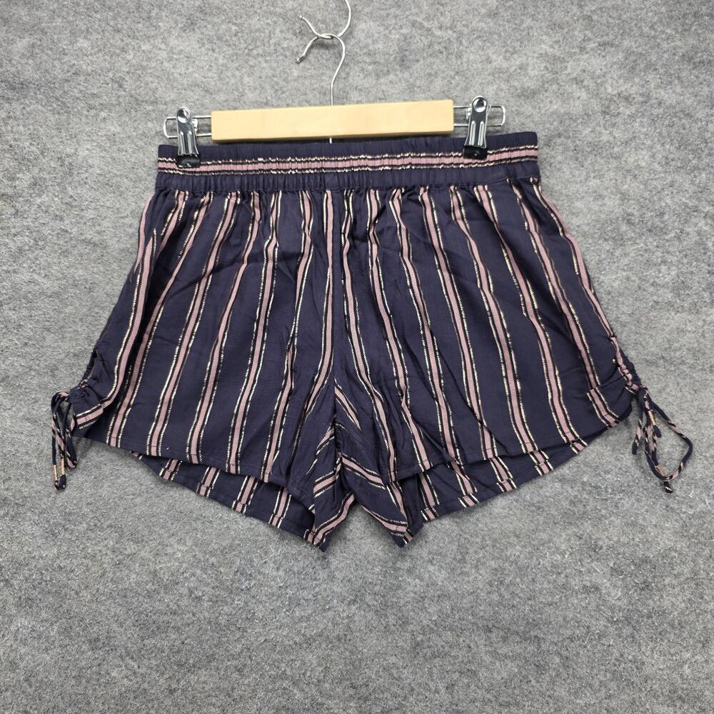 Anthropologie Shorts Womens Small Navy Pink Stripe Drawstring Hem Metallic Boho